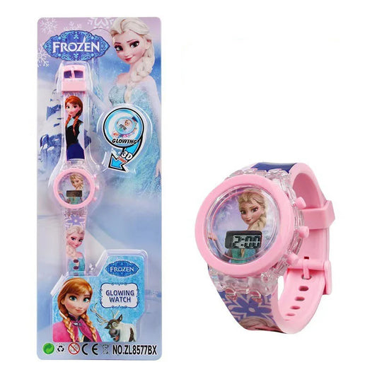 Flash Light Frozen Mickey Kids Watches For Girls Cartoon Snow White Car Children Watch Boys School Student Digitel Clock Gift