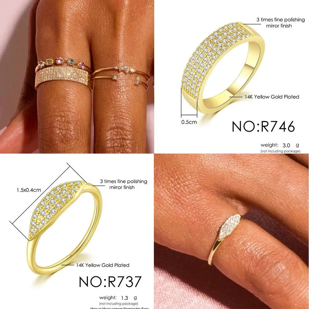 Dainty Minimalist Stacking Ring For Women Trend Cubic Zircon Gold Color Crystal Finger Accessories for Female Jewelry Gift R7