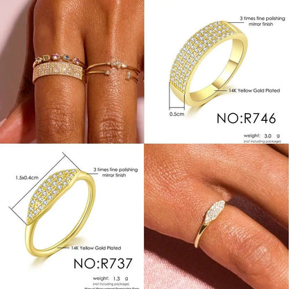 Dainty Minimalist Stacking Ring For Women Trend Cubic Zircon Gold Color Crystal Finger Accessories for Female Jewelry Gift R7