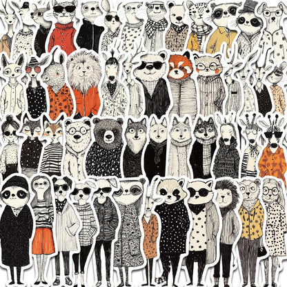 50PCS Retro Fashion Animal Clip Art Stickers Cartoon Landscape Gift Luggage Art Picture Cafe Laptop Skateboard Adhesive Stick