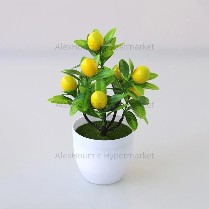 Fake Lemon Tree Small Artificial Plant Plastic Lemon Tree Bonsai Decor Potted Plant for Indoor Decor - Lemon 7 Fruits