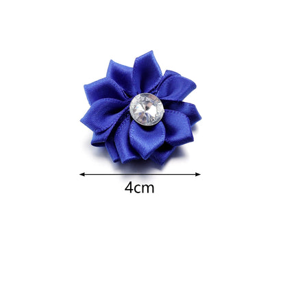 20pcs/lot 40mm Mini Inlaid Rhinestones Small Handmade DIY Satin Ribbon Flowers Head Decorate Clothing Supplies Accessories