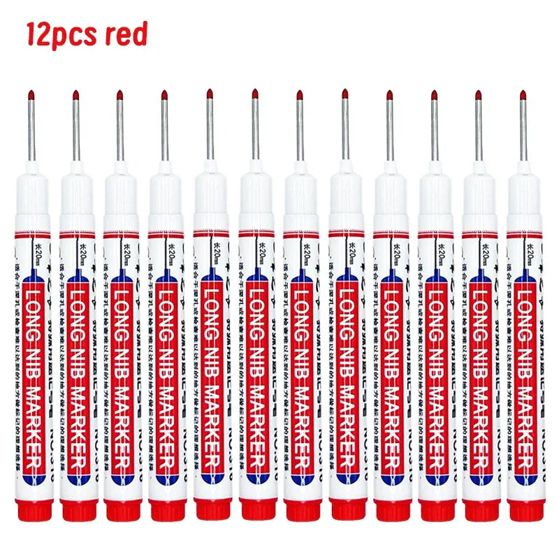 4/12 Pcs Waterproof Long Head Markers Deep Hole Marker Pen for Metal Carpenter Red/Black/Blue/Green Ink Woodworking Tools Mar