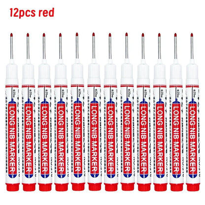 4/12 Pcs Waterproof Long Head Markers Deep Hole Marker Pen for Metal Carpenter Red/Black/Blue/Green Ink Woodworking Tools Mar
