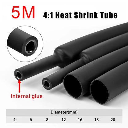 5M 4:1 Heat Shrink Tube With Glue Thermoretractile Shrinkable Tubing Dual Wall 4 6 8 12 16 18 20mm
