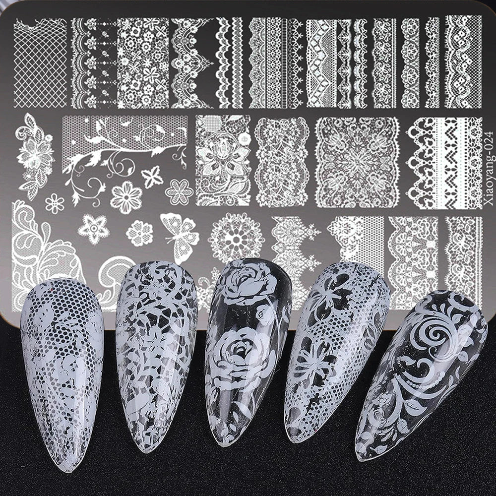 14.5*9.5 Lace Metal Nail Art Stamping Template with Flower Butterfly Printing for Manicure DIY Stainless Steel Tools