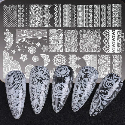 14.5*9.5 Lace Metal Nail Art Stamping Template with Flower Butterfly Printing for Manicure DIY Stainless Steel Tools