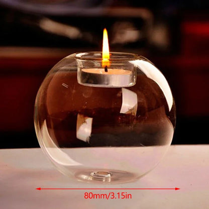 Elegant Round Glass Candle Holders - European Style Centerpiece for Christmas, Halloween & Wedding Parties - 8cm