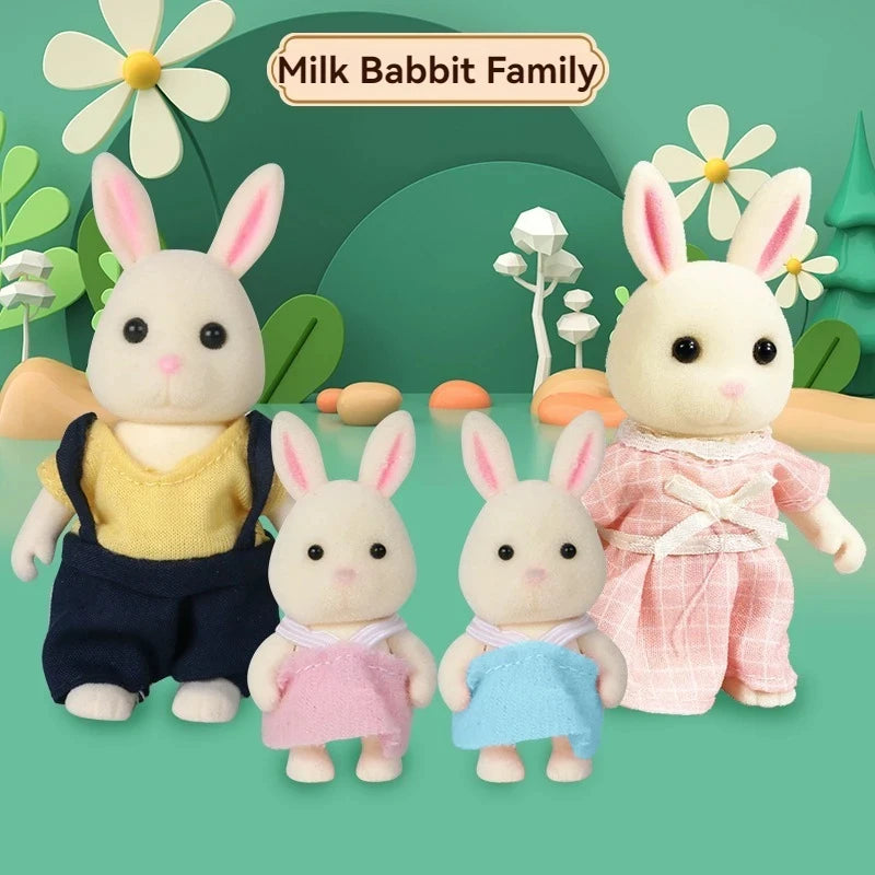 Forest Animal Family 1_12 Dollhouse Accessories Mini_yythk - Milk Rabbit Family