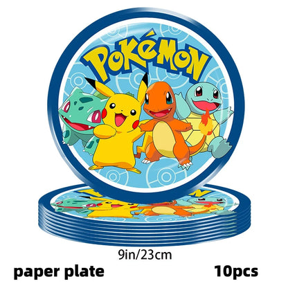 Decoration Pokemon Birthday Party Hats Pikachu Disposable Tableware Tablecloth Cup Plate Napkin Baby Shower Party Favors Poke