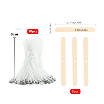 53pcs Candle Wicks Holder Waxed Cotton Candle Wicks Set with Stand Original Smokeless Candle Wicks Soy Oil Wax Core Woven Mak