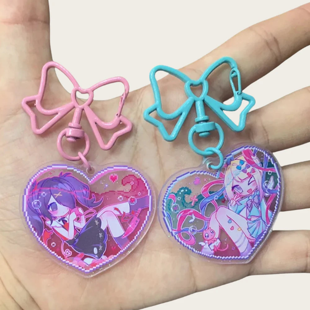 Game NEEDY GIRL OVERDOSE Rain Ame KAnge Cosplay Keychain Acrylic Key Chain Cartoon Figure Heart Pendant Keyring Bag Accessori