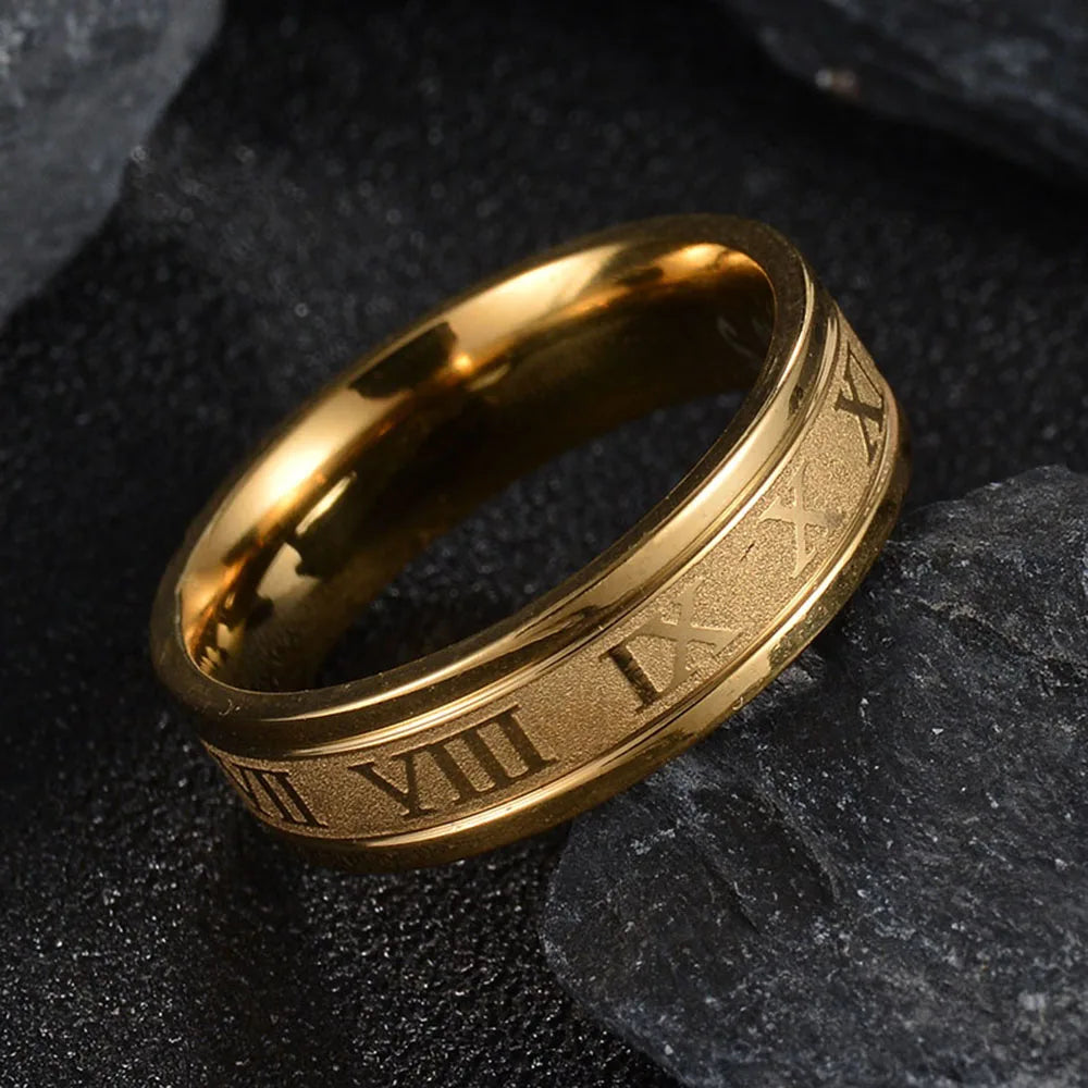 Seakissky Classic Fashion Stainless Steel Roman Digital Men Women Ring Cool Punk Waterproof Jewelry for Party Gifts