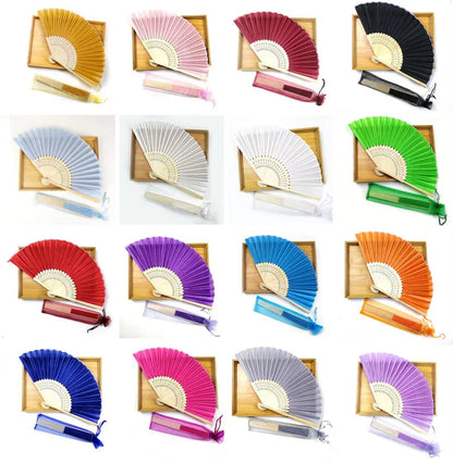20pcs Personalized Engraved Silk Hand Fan Wedding Fold Fan Vintage Fans Customized Wedding Favor - Random Color / no personal