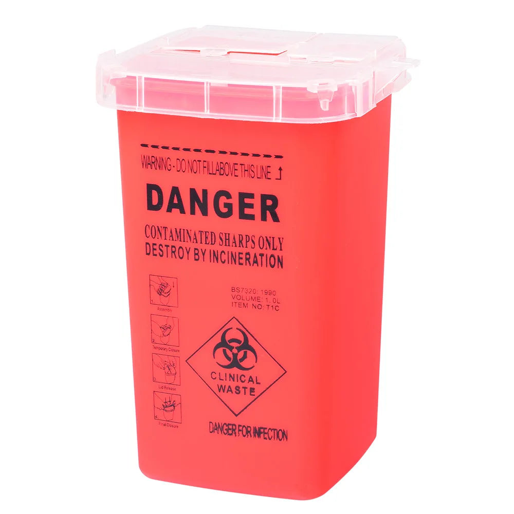 1L Yellow Red Black Tattoo Medical Plastic Sharps Container Needle Disposal Waste Box Tattoo Needle Tips Accessories - Red