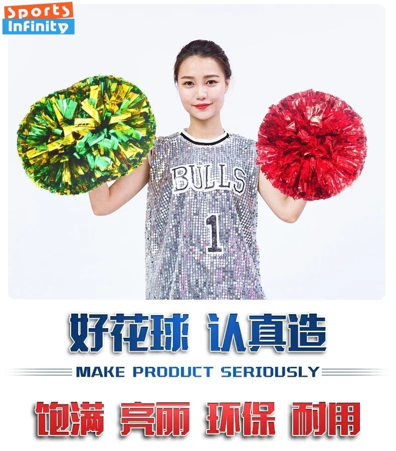 1pc Cheerleading Pom Poms with Handle Cheer Balls Big Gold Silver Red Yellow Blue Hand Dance Pompoms Accessories for Women Ki