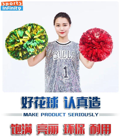 1pc Cheerleading Pom Poms with Handle Cheer Balls Big Gold Silver Red Yellow Blue Hand Dance Pompoms Accessories for Women Ki