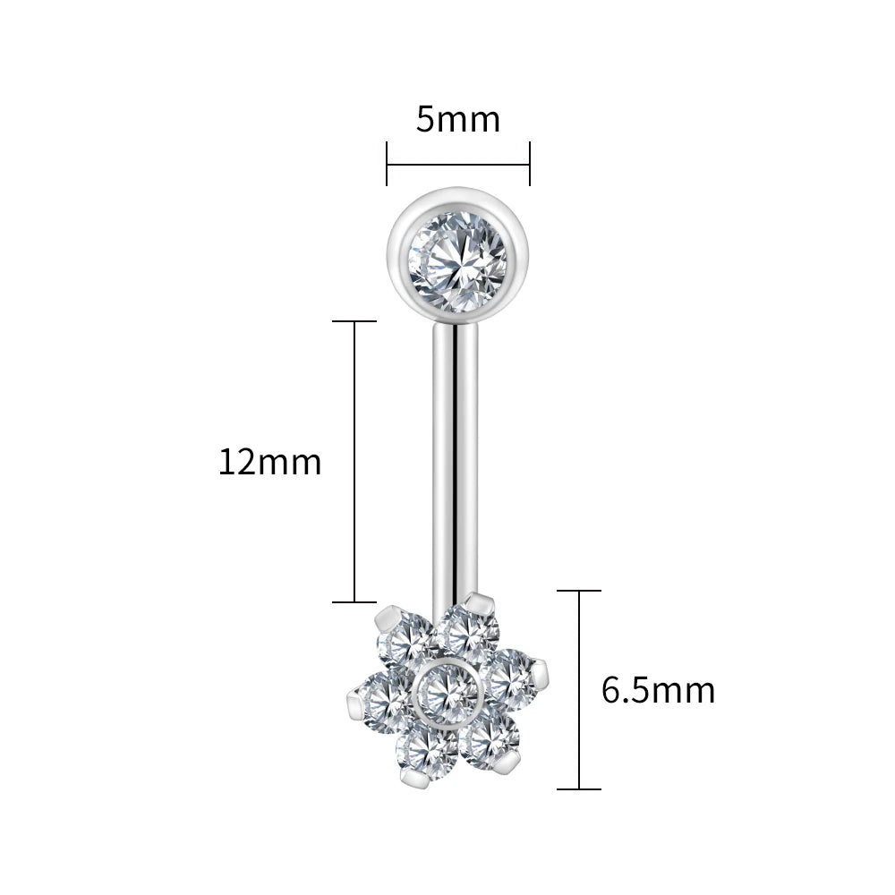 Right Grand ASTM F136 Titanium CZ Flower VCH Piercing 14G L-Bend Barbell Christina Piercing Jewelry - Tit 1.6x12mm