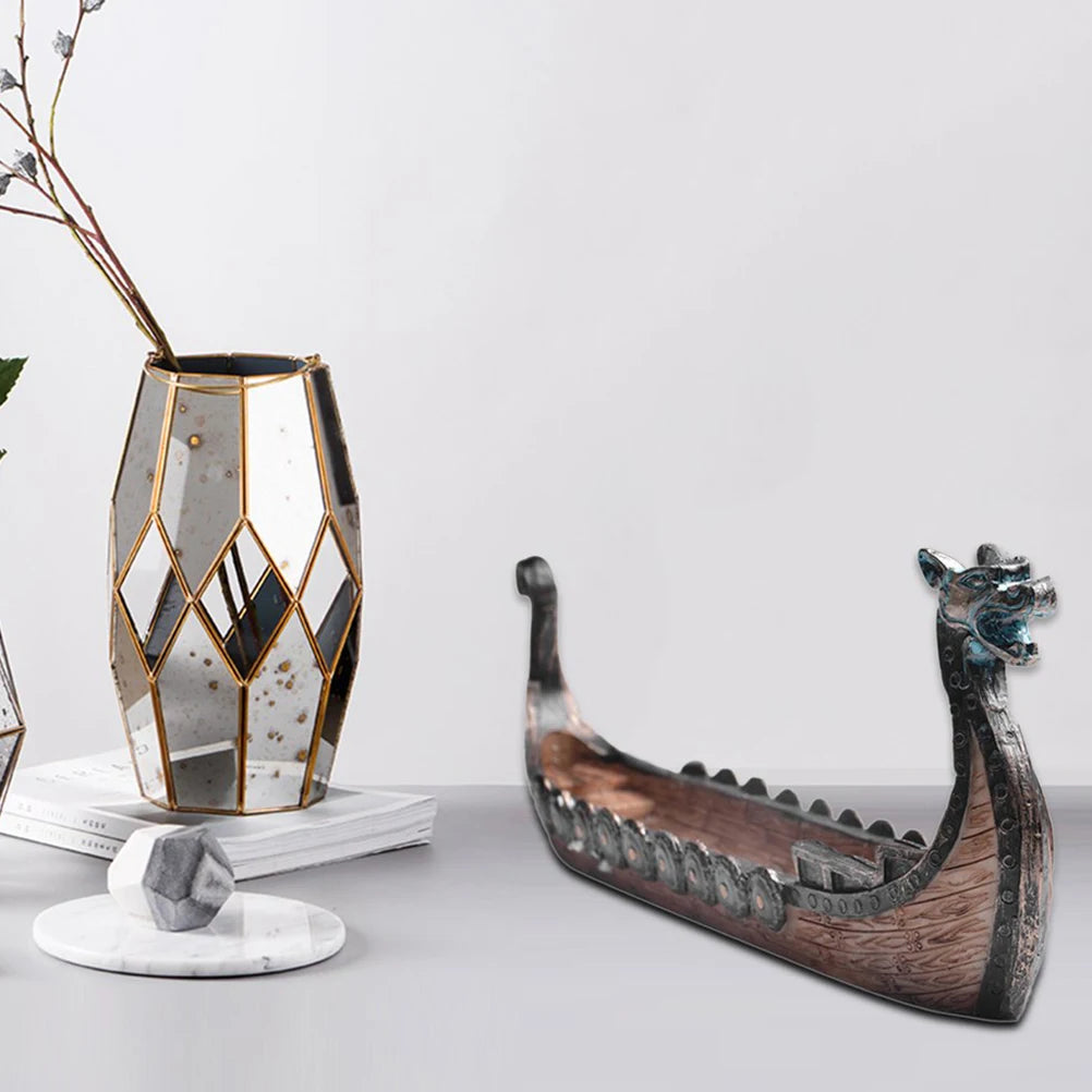 Vintage Viking Ship Resin Sculpture Craft, Exquisite Home Decor Ornament, Resin Viking Ship Aroma Diffuser