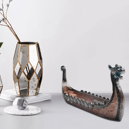 Vintage Viking Ship Resin Sculpture Craft, Exquisite Home Decor Ornament, Resin Viking Ship Aroma Diffuser
