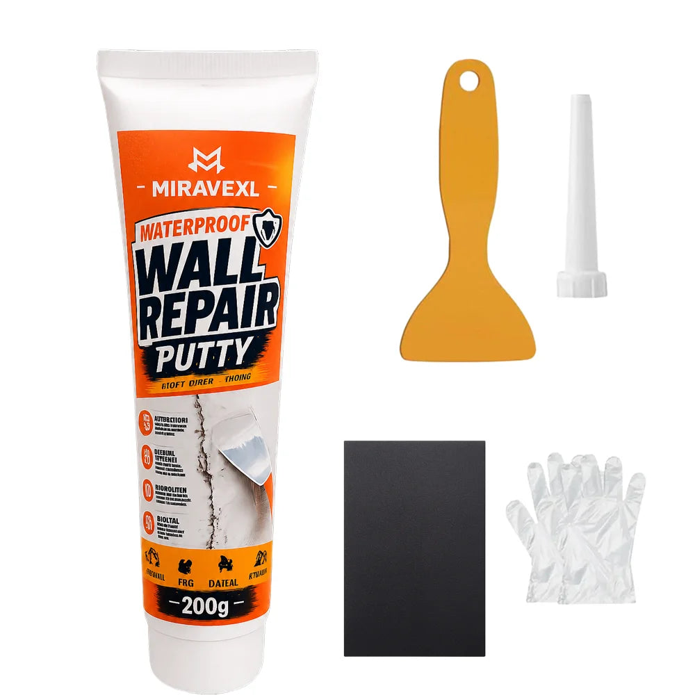Wall Repair Putty Kit -200gWaterproof Spackling Compound with Scraper,Nozzle, Sandpaper,Gloves for Easy DIY Crack Mending - 1