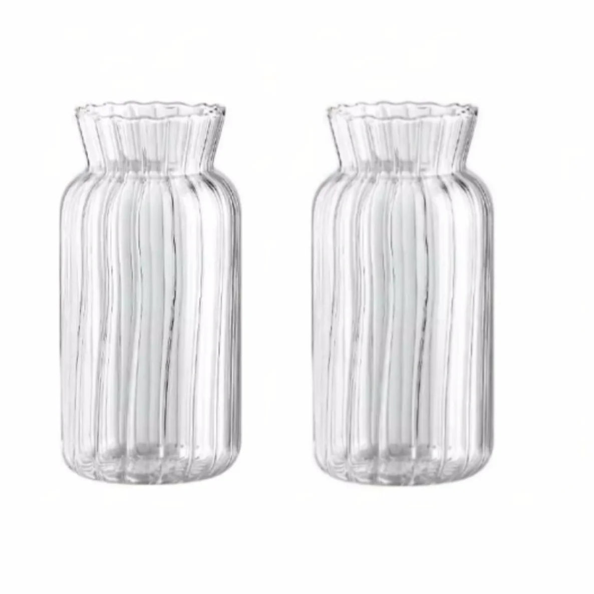 Transparent Glass Vases Hydroponic Plants Flower Arrangement Bottle Mini Retro Striped Vase Home Room Dinner Table Decor ﻿ - 