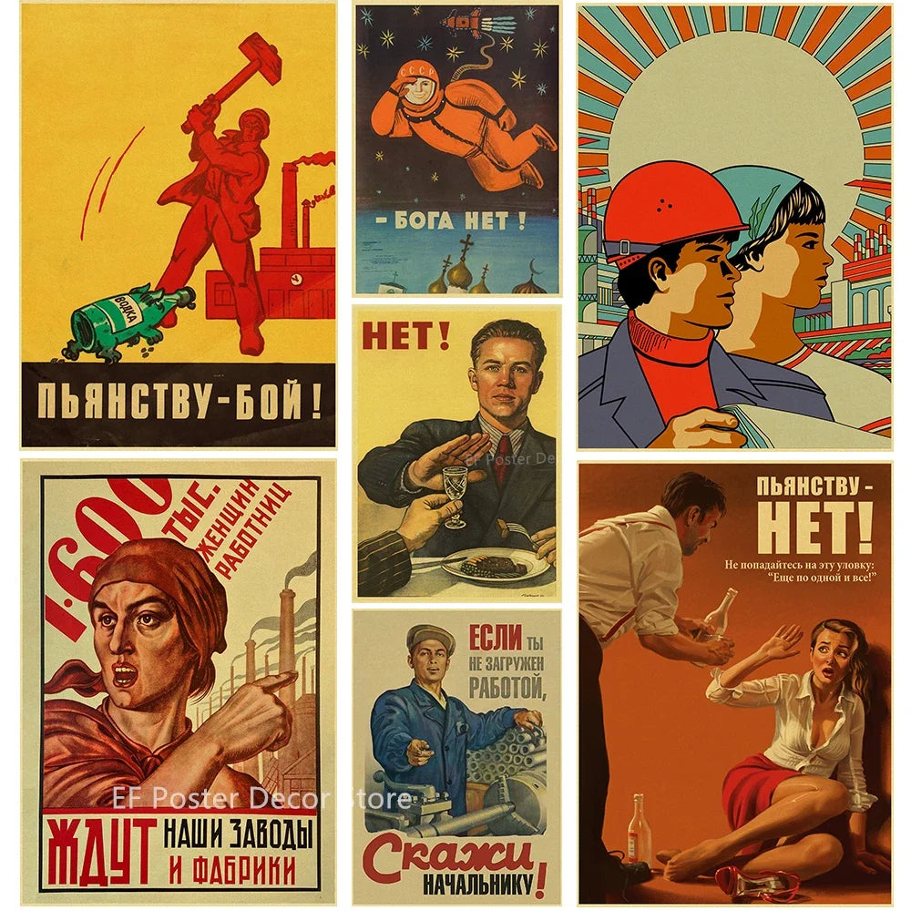 Vintage Stalin USSR CCCP Poster Poster Aesthetic Prints and Posters Wall Art Retro Painting Home Room Cafe Club Dorm Wall Dec