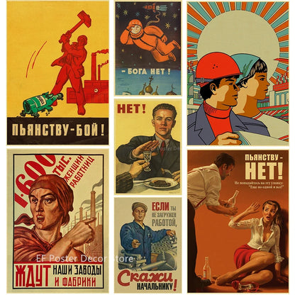 Vintage Stalin USSR CCCP Poster Poster Aesthetic Prints and Posters Wall Art Retro Painting Home Room Cafe Club Dorm Wall Dec