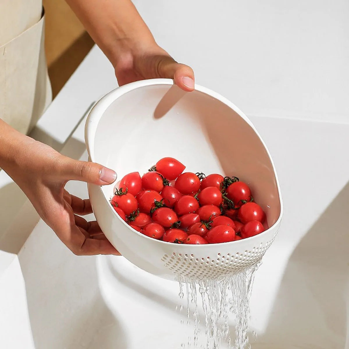 1/3pcs- Colander Rice Bowl Drain Basket Fruit Bowl Washing Drain Basket with Handle Washing Basket Home Kitchen Organizer - P