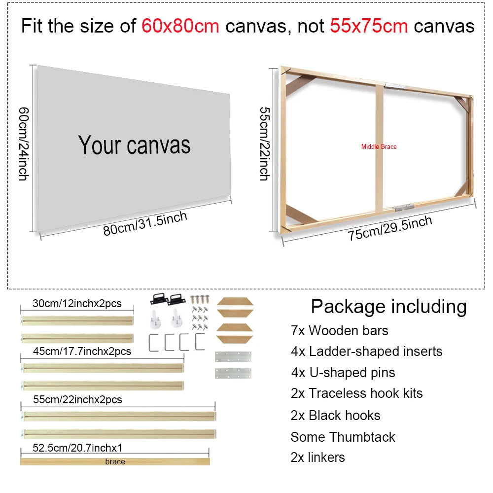 Various Sizes Canvas Frame Wooden Frames Natural Wooden Photo Oil Painting Canvas Diamond Painting Frames Canvas Wood Wall Fr