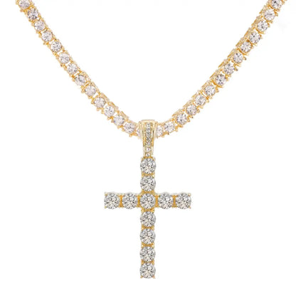 Men Women Hip Hop Cross Pendant Necklace With 4mm Zircon Tennis Chain Iced Out Exquisite Bling Jewelry Fashion Trendy Creativ