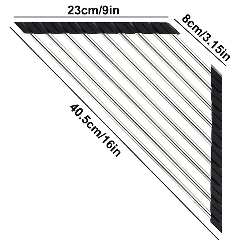 Roll Up Triangle Dish Drying Rack Kitchen Sink Organizer Corner Over the Sink Sponge Rag Holder Foldable Stainless Steel Drai