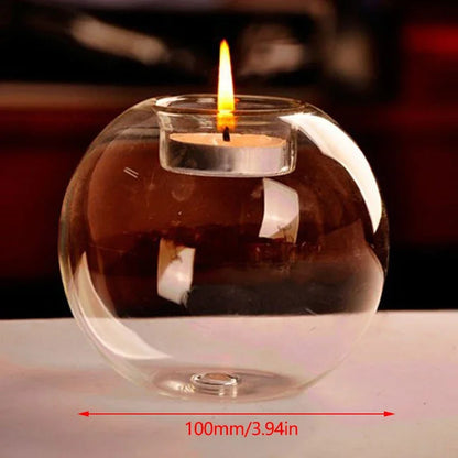 Elegant Round Glass Candle Holders - European Style Centerpiece for Christmas, Halloween & Wedding Parties - 10cm
