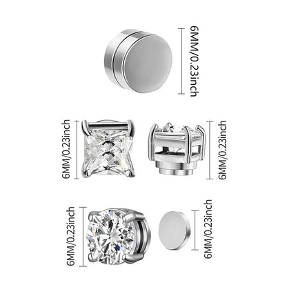 1/3Pairs 6MM Crystal Magnetic No-Pierce Stainless Steel Stud Earrings for Men Punk Zircon Magnet Earrings Non Piercing Jewelr