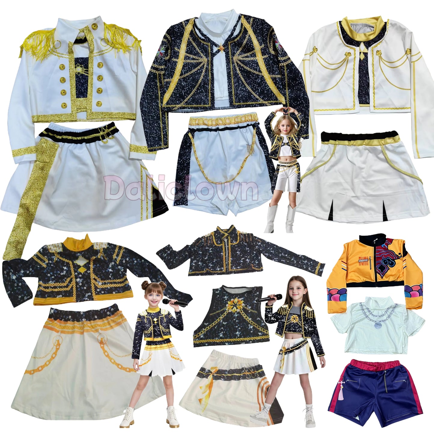 Kids Anime Cosplay Girl Costume Group Idol Singer Performance Show Black Golden Costume Child Halloween Party Clolthes Outfit