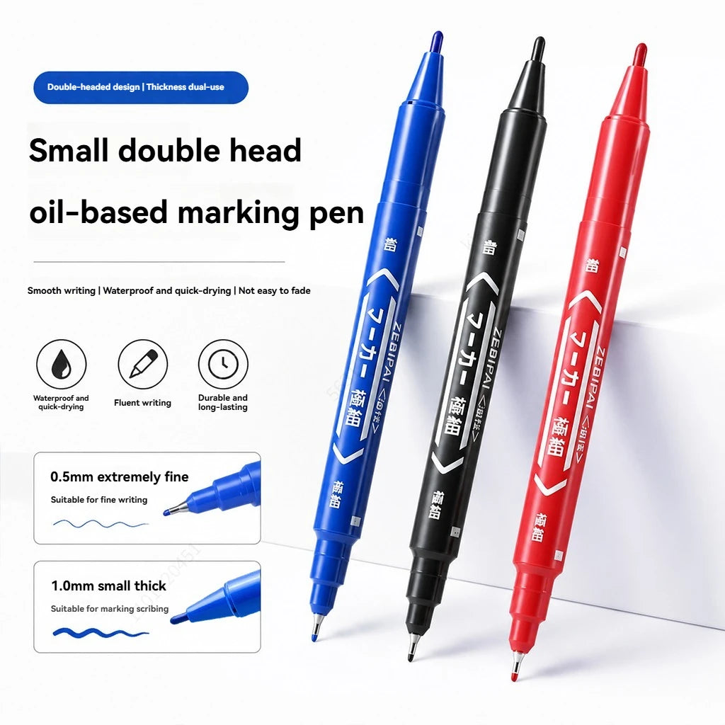 10Pcs/set Double Tip Art Black Blue ink Permanent Paint Marker Pen for Plastic Wood Stone Metal Glass Doodling Marking Graffi