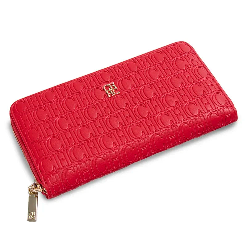 CH Fashion Classic Women's Wallet Standard Solid Color Design Letter Embossed Women's 2025 New Luxury Wallet - Red
