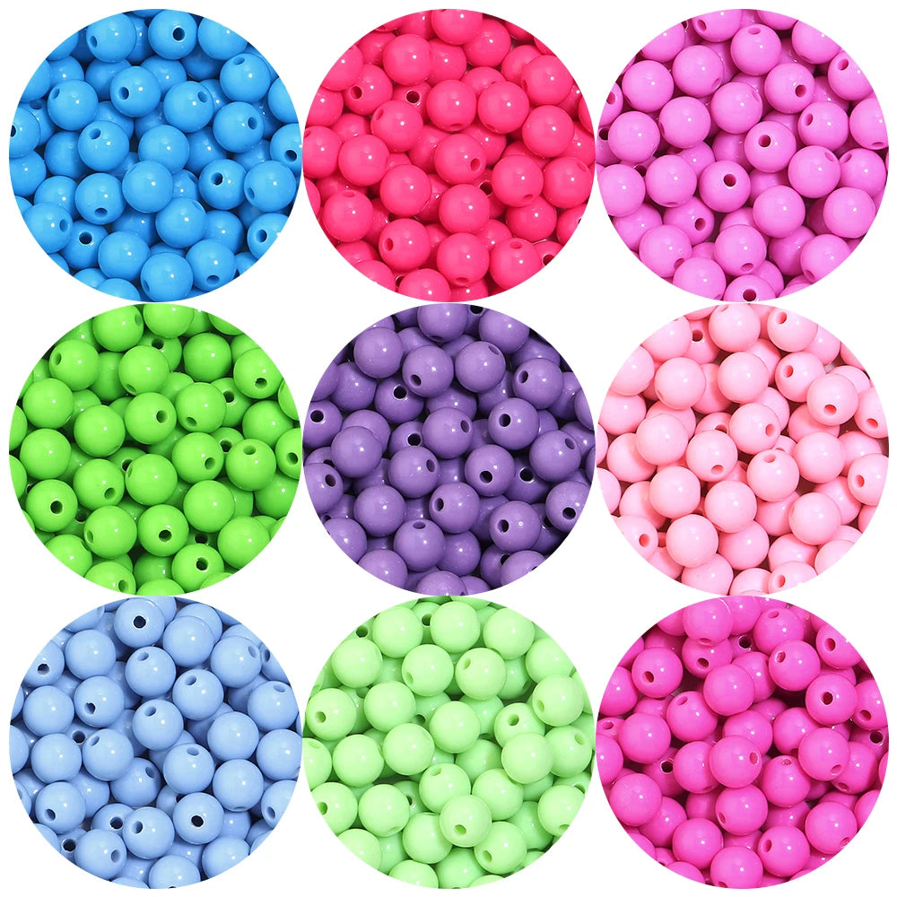 10-100Pcs/Lot 6-20mm Solid Color Round Acrylic Beads Loose Spacer Beads For DIY Keychains Decoration Handmade Crafts Accessor