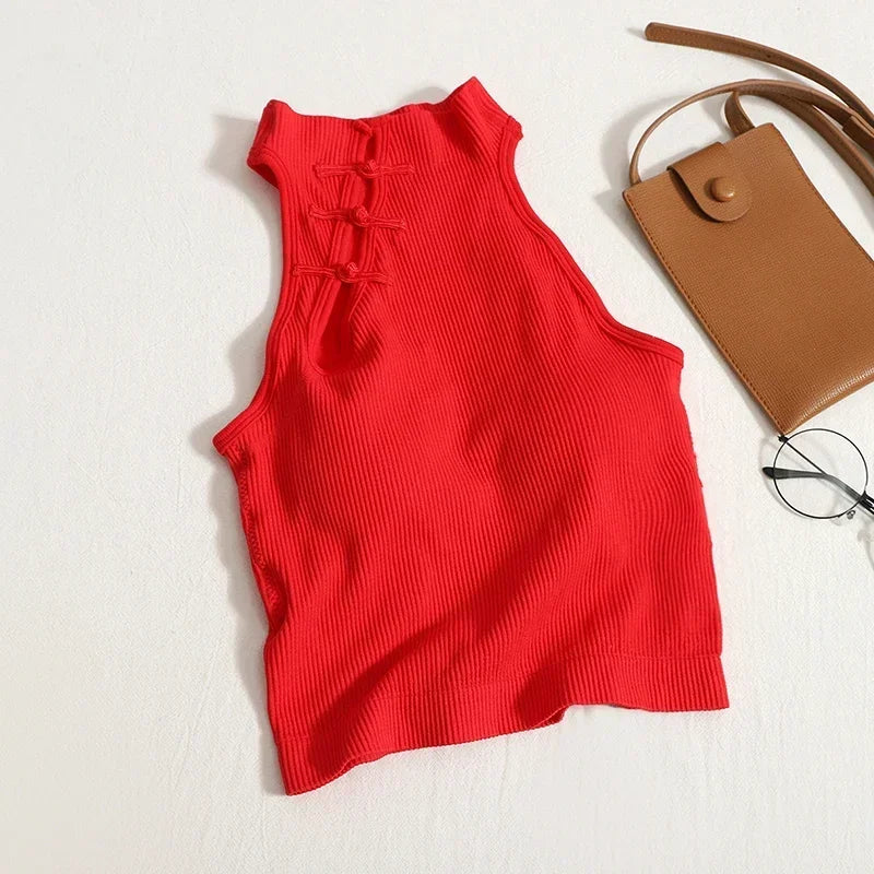 Vintage Hault Tanks Camis For Women Sleeveless Almighty Casual Button Femme Croset Crop Tops With Built in Bras Woman Camisol