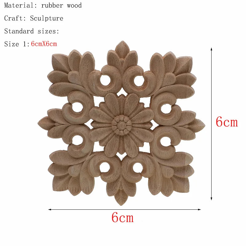 1Pc Unique Natural Floral Wood Carved Wooden Figurines Crafts Corner Appliques Frame Wall Door Furniture Woodcarving Decorati
