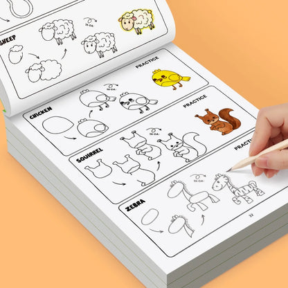 96 Animal Themes Interactive Activity Book on How To Draw Animals Four Simple Steps To Complete Drawing Coloring Toy Book