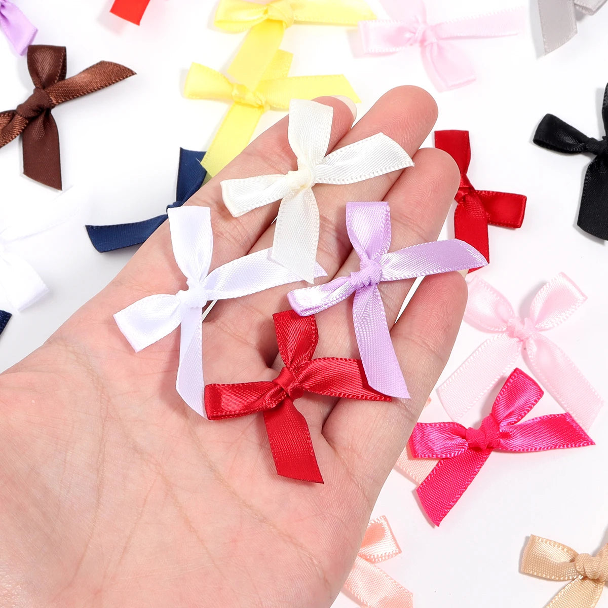 50 Pcs/Lot 4*3.5cm Fresh Pink Ribbon Bows Small Size Satin Ribbon Bow Flower Craft Decoration Handwork DIY Party Decoration