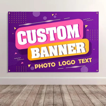 1pc Custom Banner with Your Designed Pattern or Text, Personalized Image or Text Canvas Background, with 4 Grommets, Polyeste