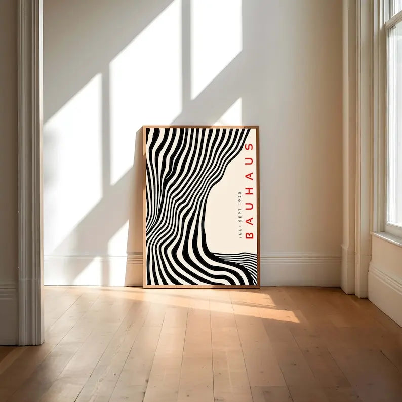 Mid Century Modern Black Bauhaus Canvas Wall Art Poster, Unframed Wavy Minimalist Bauhaus Wall Art Prints for Living Room Dec