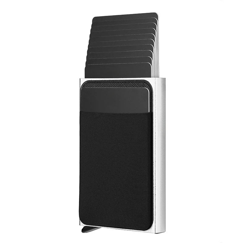 Automatic Flip Card Side Push Card Holder Sleeve Large Capacity 12 Cards Slot Metal Cards Box Men Credit Card Anti-theft Wall