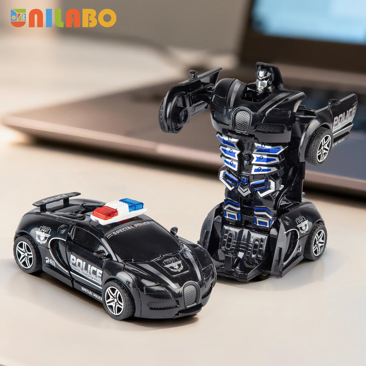 Transformable Robot Sports Car Toys, No Batteries, Educational Kids Gift, Colorful Model Vehicle for Play Learning - Light Gr
