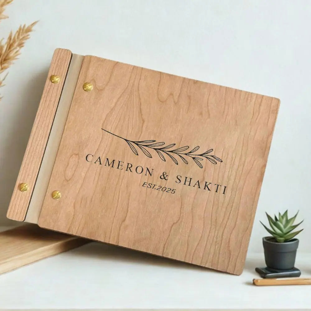 Custom Guest Book Wedding Wooden Memorial Book Mr & Mrs Signing Book Engagement Party Decor Personalized Gift Photo Album