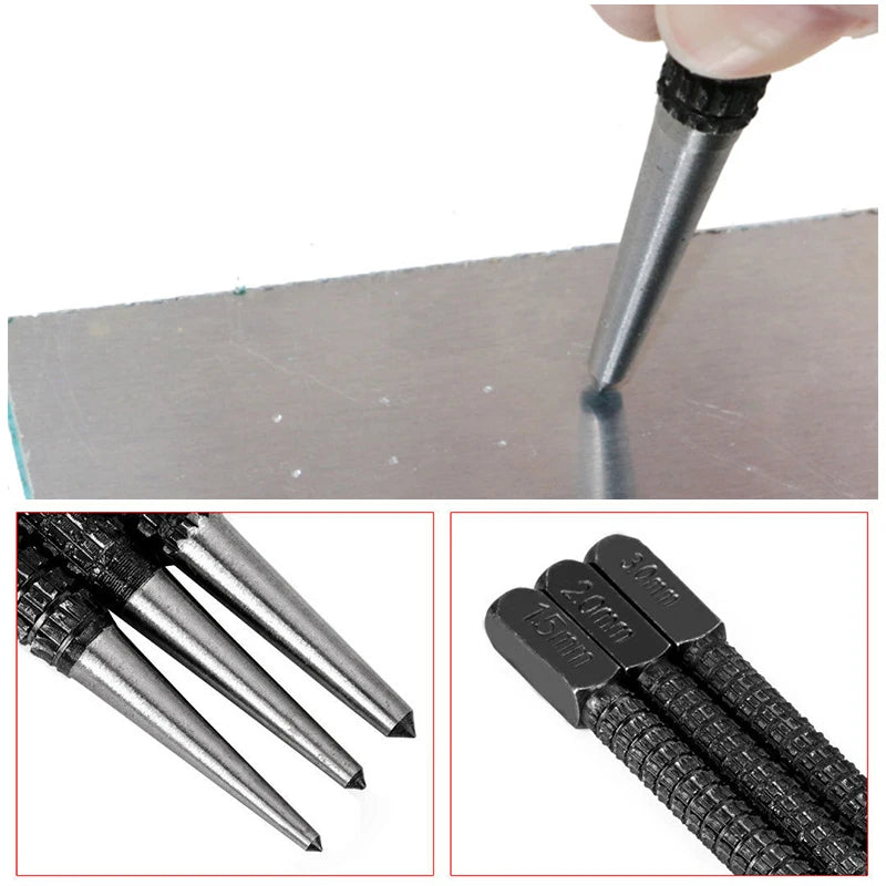 3PC Center Punch Positioning Punch Drilling Fixer Black Cylindrical Nail Punch Pin Tool Accessories