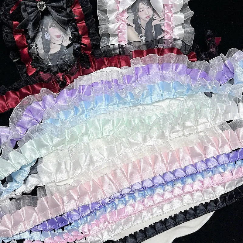 1 Meter 3.8CM Wide Double Layers Organza Satin Pleated Lace Ribbon Lolita Bags Decorative Fabric Ruffle Trim DIY Ita Bag Deco