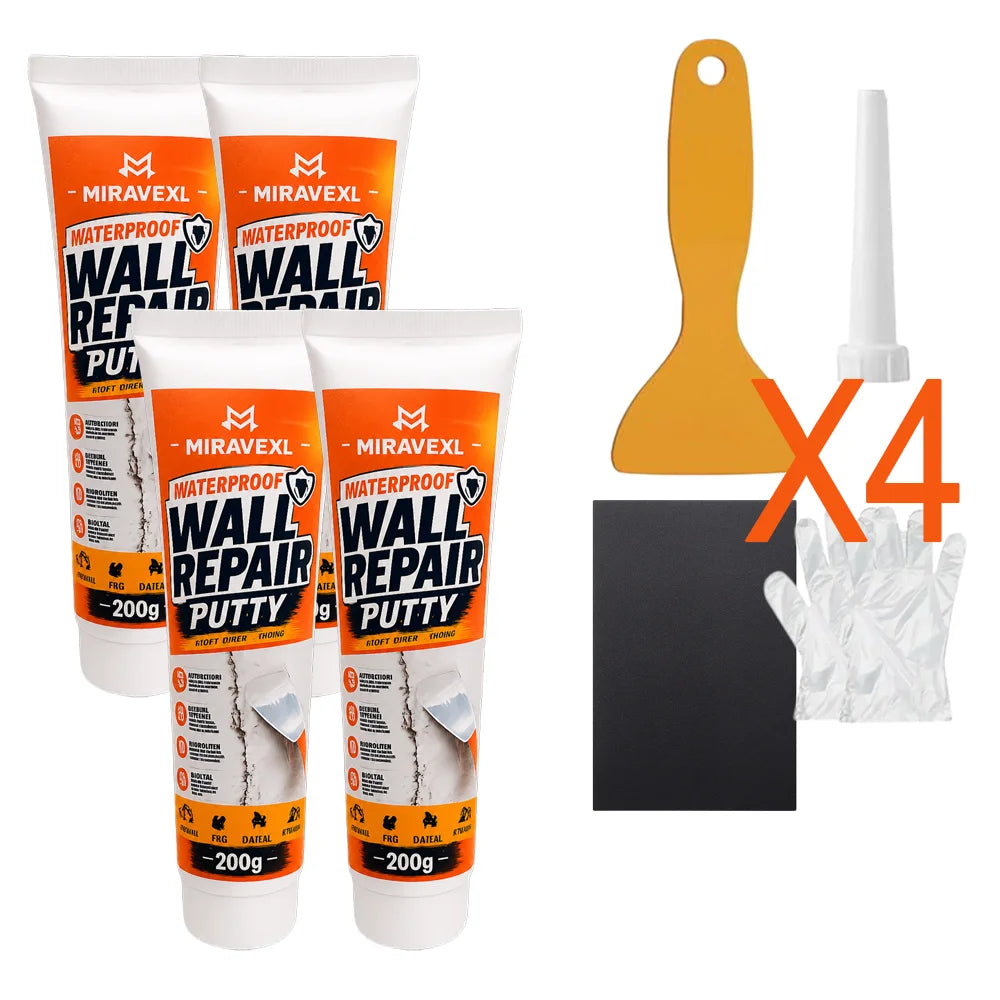 Wall Repair Putty Kit -200gWaterproof Spackling Compound with Scraper,Nozzle, Sandpaper,Gloves for Easy DIY Crack Mending - 4